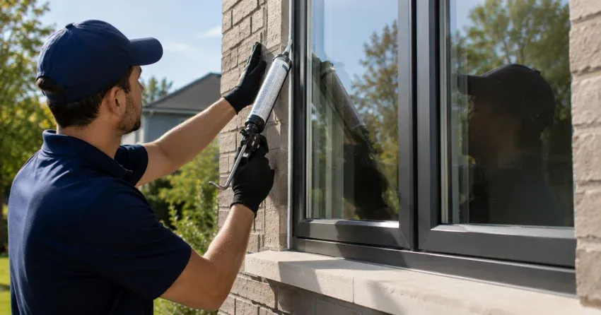 Aluminum window frame with double glazed insulated glass unit installed in a residential wall in Crewsons Corners, Halton Hills