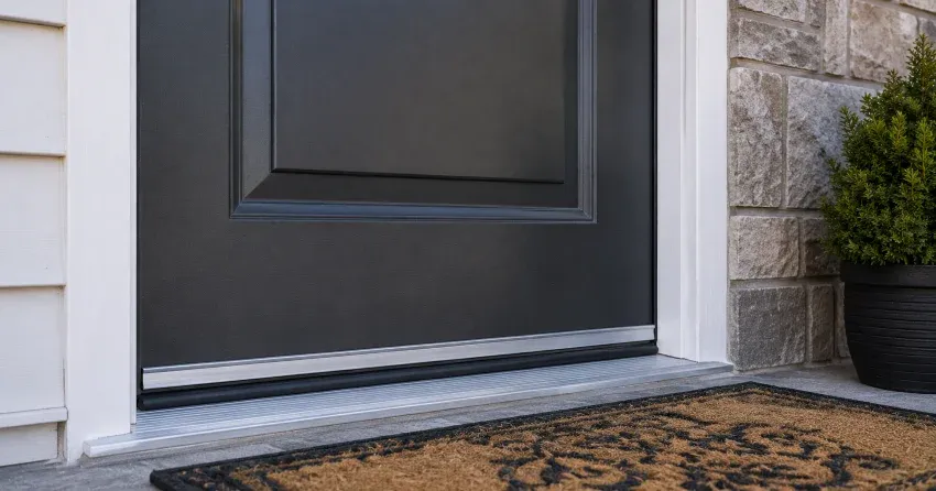technician replacing worn door weatherstripping in Crewsons Corners, Halton Hills home