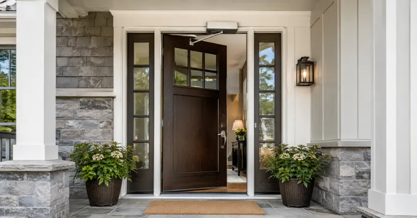 residential automatic door opener installed on exterior entry door in Halton Hills
