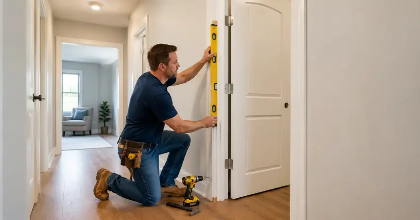 technician installing a pre-hung interior door in a home hallway Crewsons Corners, Halton Hills