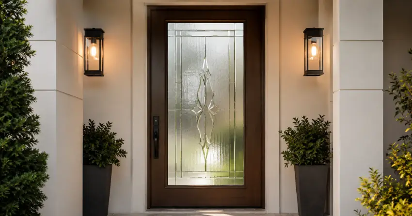 decorative frosted glass panel installed in a front door in Limehouse, Halton Hills