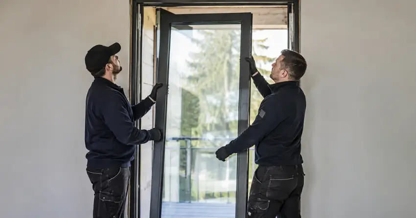new glass panel being fitted into door frame in Limehouse, Halton Hills