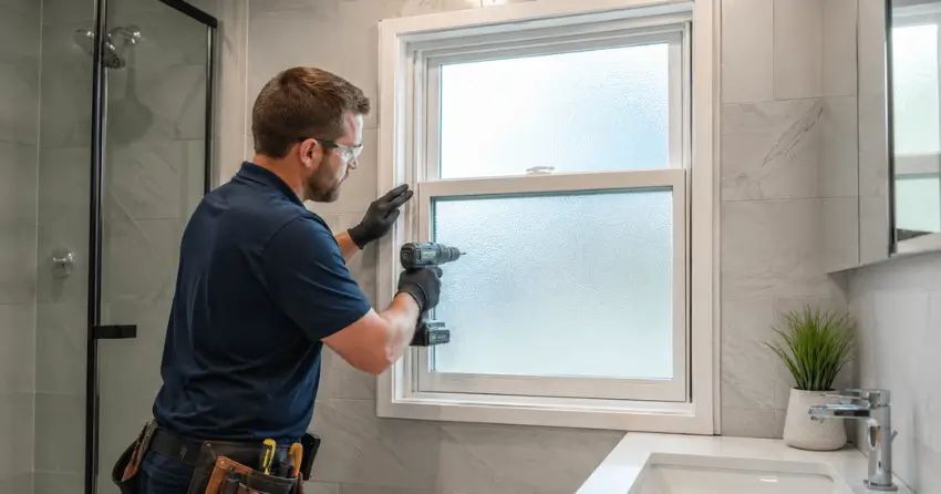 frosted glass installation bathroom window in Halton Hills