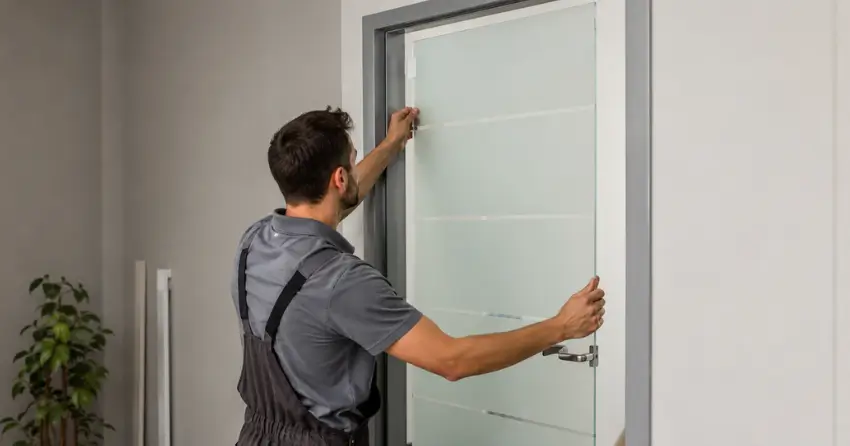 frosted glass interior door panel installation in Limehouse, Halton Hills