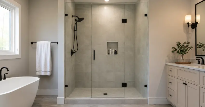 new frameless glass shower door installed in Limehouse, Halton Hills