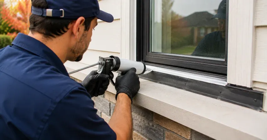 technician inspecting window flashing for leak source in Norval, Halton Hills